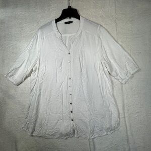 Addion Elle Blouse Womens Size 24 White Linen Rayon Boho Lagenlook Coastal